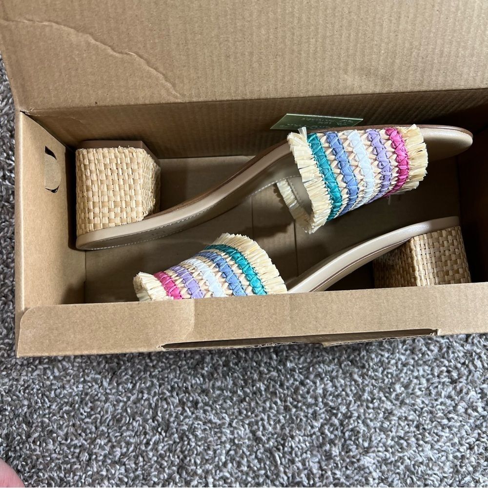 New with box - J.Crew Woven mule heels in Rainbow Raffia | Size 8.5 - Picture 6 of 8